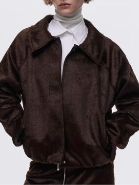 H&M Chocolate Brown Faux Fur Zip Jacket Large
